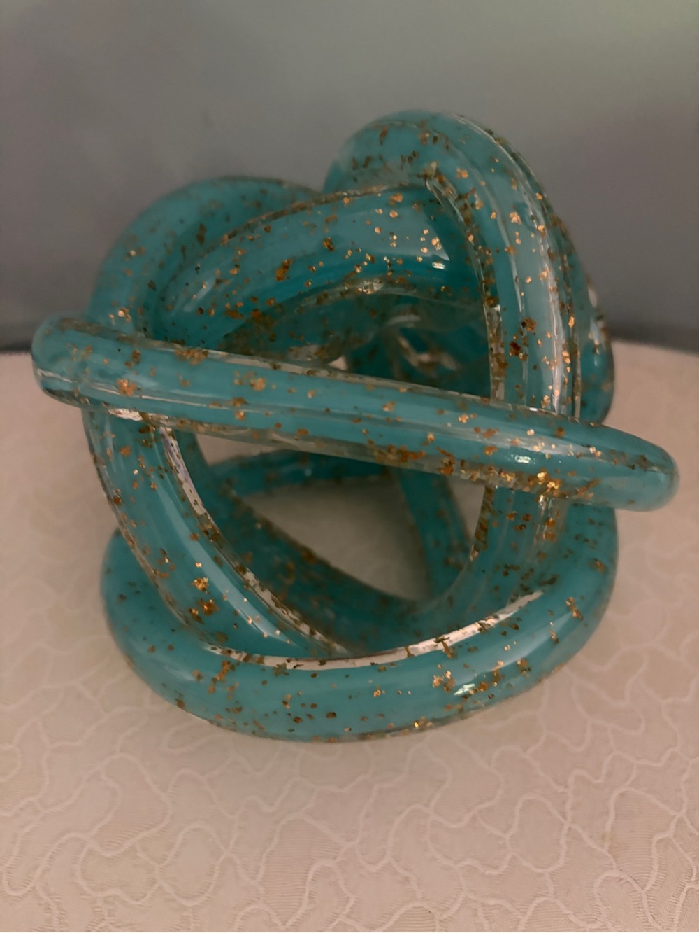 Glass Turquoise Gold Fleck Decorative infinity Knot Sculpture - Home Accents
